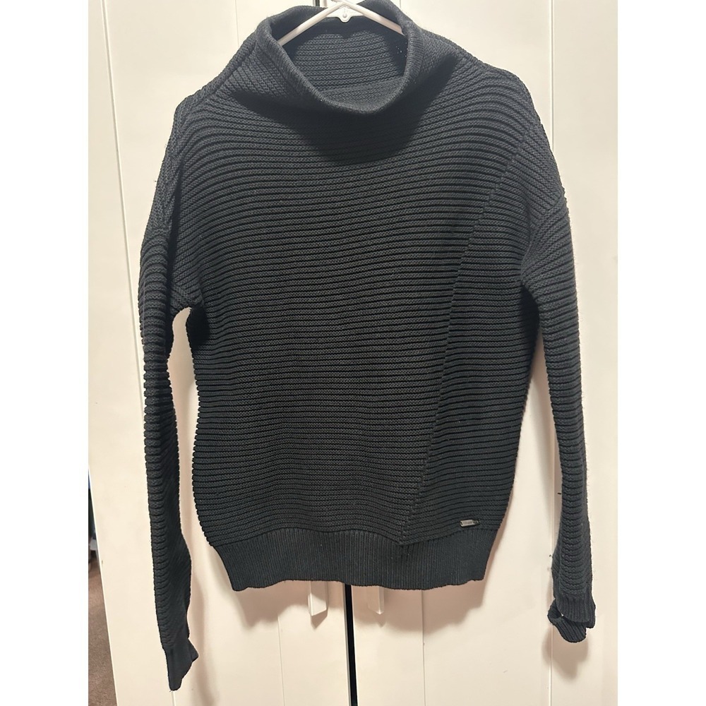 Sweaty Betty London Ribbed Cowl Neck Black Wool and Cotton Blend Sweater Size S